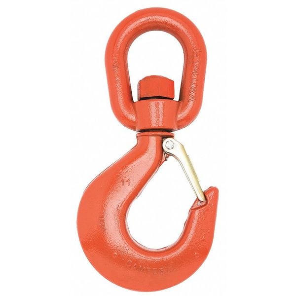 No. 9 Alloy Latched Swivel Hoist Hook, 7 Ton PL, Forged Alloy, Painted Orange