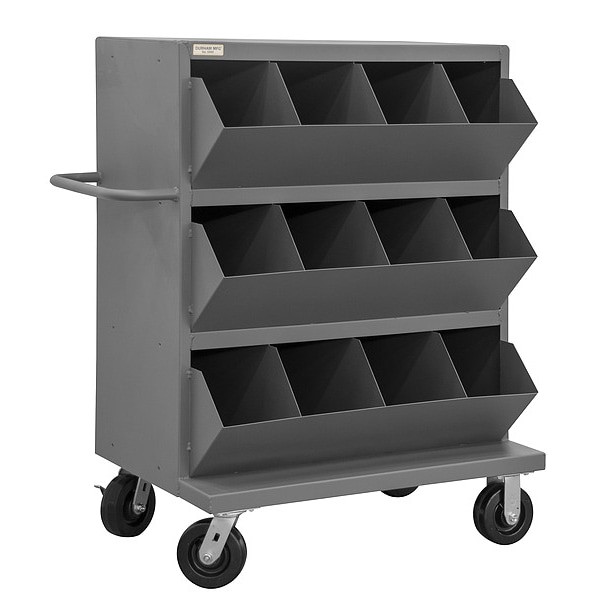 Steel Mobile Storage Bin, 24 in D x 49 1/4 in H x 36 in W, 4 Shelves, Gray