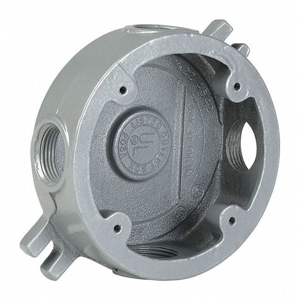 Electrical Box, 17 cu in, Outlet Box Type, 1 Gang, Aluminum, Round Shape