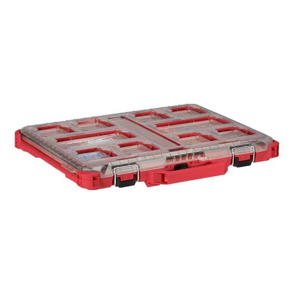 10 Compartments PACKOUT Tool Case, 16-3/8 in W x 16-1/4 in D x 2-1/2 in H, Red