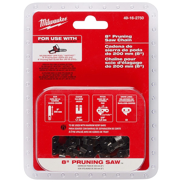 Replacement Chain for M18 Hatchet Pruning Saw, 8 in L, 33 Links, .043 in Gauge, 3/8 in Pitch