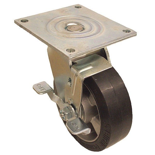 Plate Caster, Swivel, Rubber, 7 7/16"H