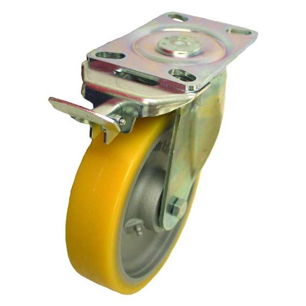 Plate Caster, Swivel, Polyurethane, 9 5/8"H