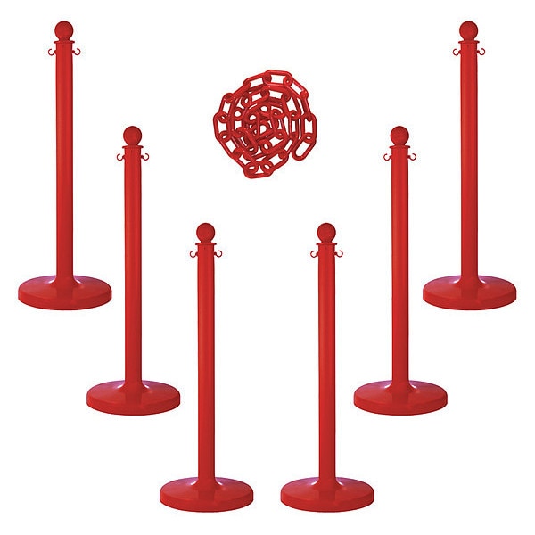 Barrier Post Kit, Red, 40 in Post Height, Gloss