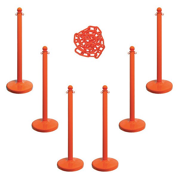 Barrier Post Kit, Safety Orange, 40 in Post Height, Gloss