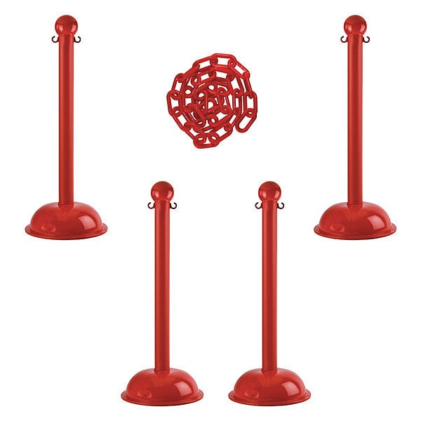 Barrier Post Kit, Red, 41 in Post Height, Gloss