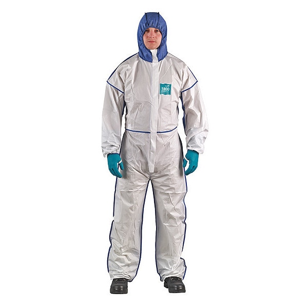 Chemical Resistant Coveralls, Hooded Coverall, 3XL, Microchip 1800, Elastic Wrist, Elastic Ankle