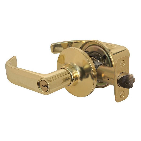Lever Lockset, Polished Brss, Return Style