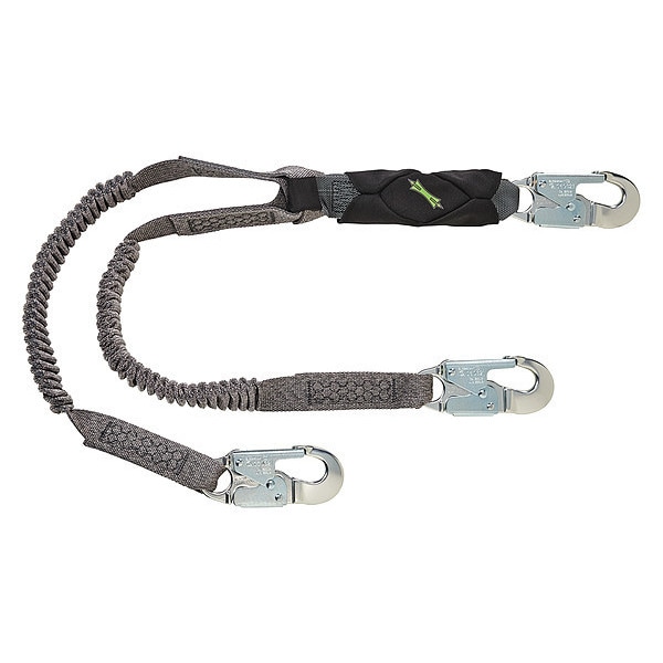 V-Series Stretch Shock-Absorbing Lanyard, Snap Hook, Aluminum, 2 Leg(s), 310 lb Weight Capacity