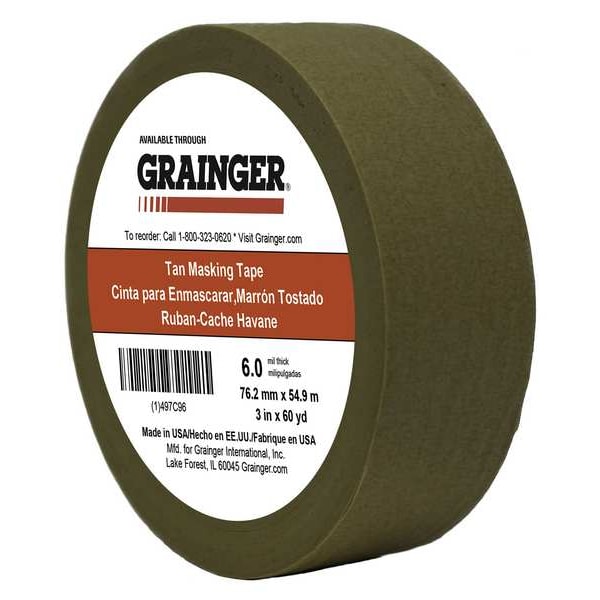Packaging Tape, 3 in W x 60 yd L, 5.7 mil Thick, Tan, Rubber Adhesive