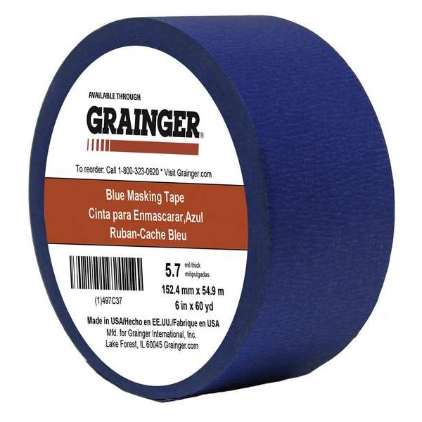 Painter's Tape, 6 in W x 60 yd L, 5.7 mil Thick, Blue, Rubber Adhesive