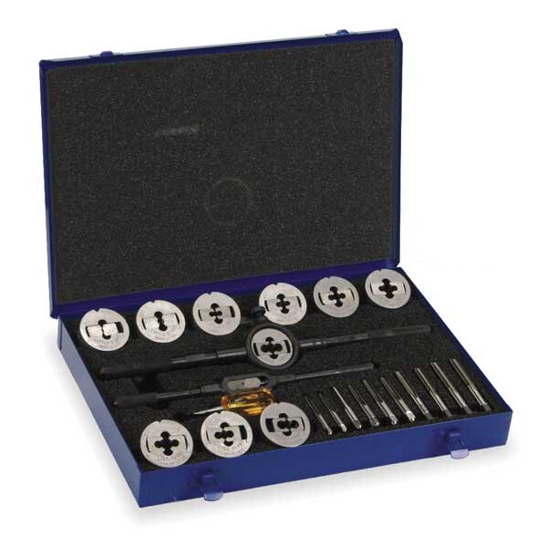 23PC 1/4-20 - 1/2-13 UNC and UNF Plug Hand Tap and Two-Piece Die Set Cle-Line 5512