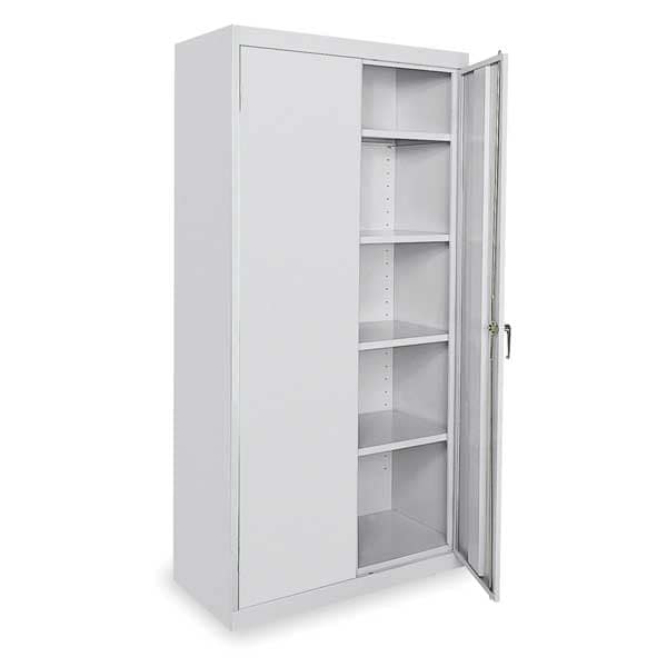 Shelving Storage Cabinet, 72 in H, 36 in W, 24 in D, Swing, Keyed, Gray, 4 Shelves, 0 Drawers