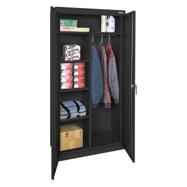 Combo Wardrobe Storage Cabinet, 72 in H, 36 in W, 18 in D, Swing, Keyed, Black, 4 Shelves, 0 Drawers