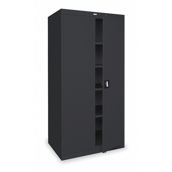 Shelving Storage Cabinet, 72 in H, 46 in W, 24 in D, Recessed Pull, Keyed, Black, 4 Shelves