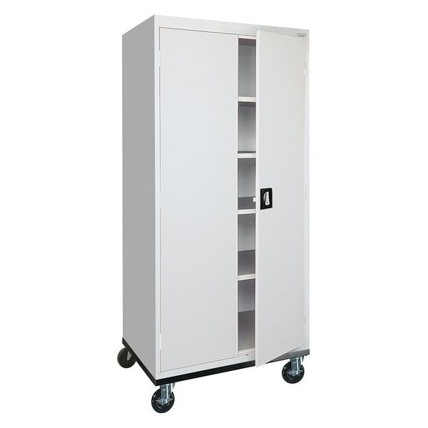 Solid Door Storage Cabinet, 36 in W, 78 in H, 24 in D, Light Gray