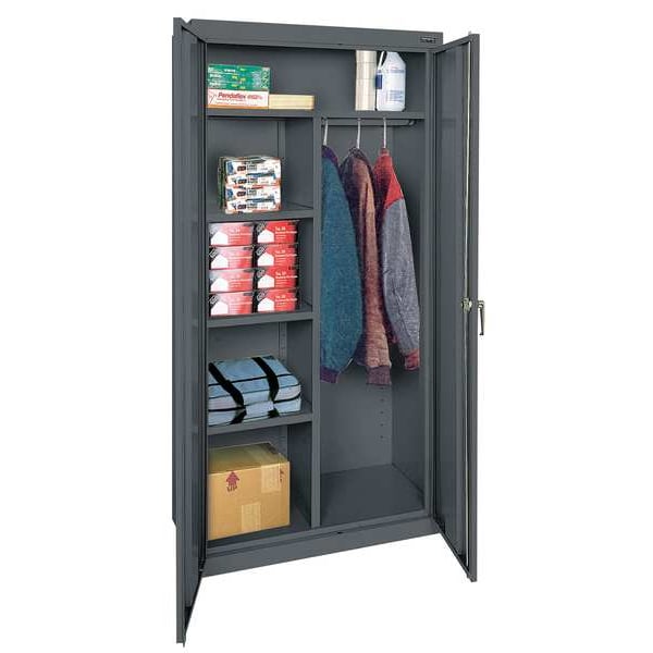 Combo Wardrobe Storage Cabinet, 72 in H, 36 in W, 24 in D, Swing, Keyed, Dark Gray, 4 Shelves