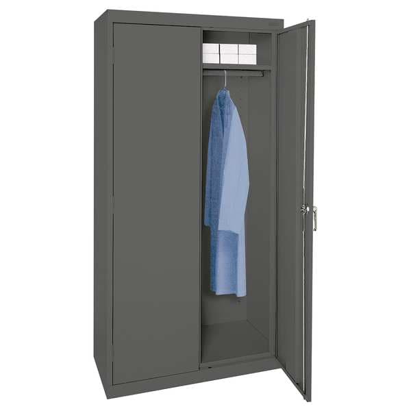 Wardrobe Storage Cabinet, 72 in H, 36 in W, 24 in D, Swing, Keyed, Dark Gray, 1 Shelves, 0 Drawers