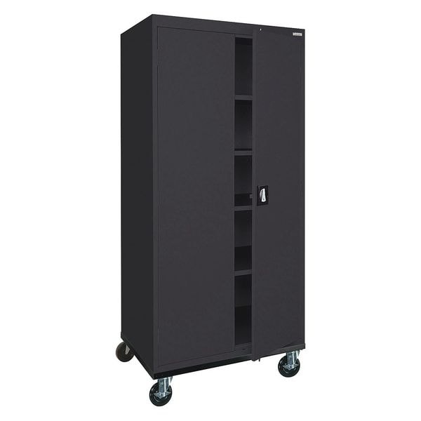 Solid Door Storage Cabinet, 36 in W, 78 in H, 24 in D, Black