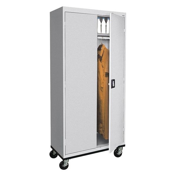 Solid Door Storage Cabinet, 36 in W, 78 in H, 24 in D, Light Gray