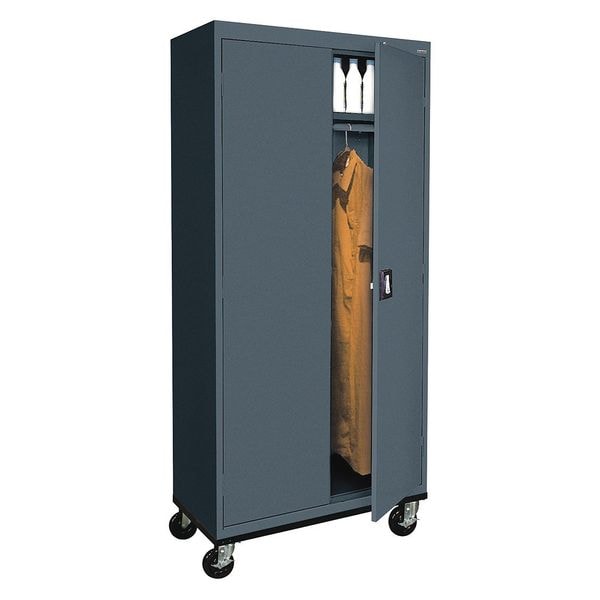 Solid Door Storage Cabinet, 36 in W, 78 in H, 24 in D, Dark Gray