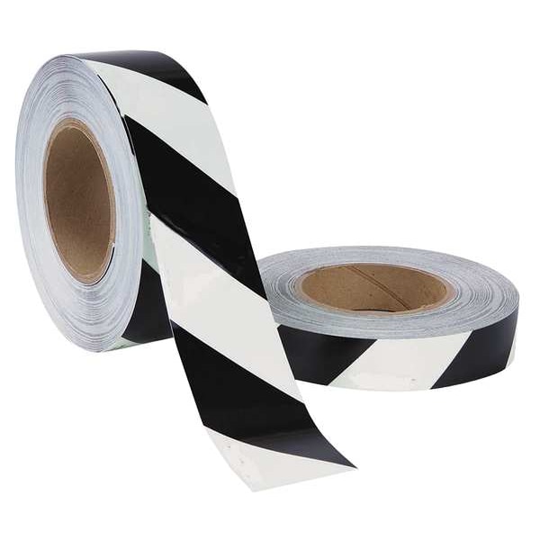 Floor Marking Tape, No Legend, Black, White, 1 in W., 8 mil Thickness
