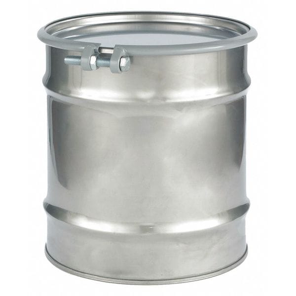 Open Head Transport Drum, 304 Stainless Steel, 8 gal, Unlined, Silver