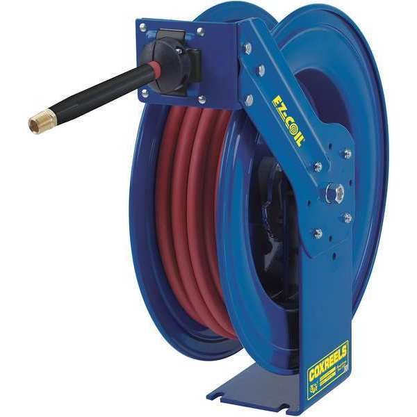 Spring Return Hose Reel, 3/8 in Hose Diameter, 50 ft Length, 300 psi Max. Pressure, Brass