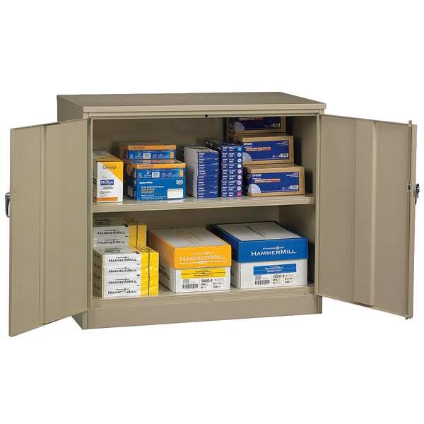 Shelving Storage Cabinet, 42 in H, 36 in W, Swing, Keyed, Sand, 3 Shelves, 0 Drawers