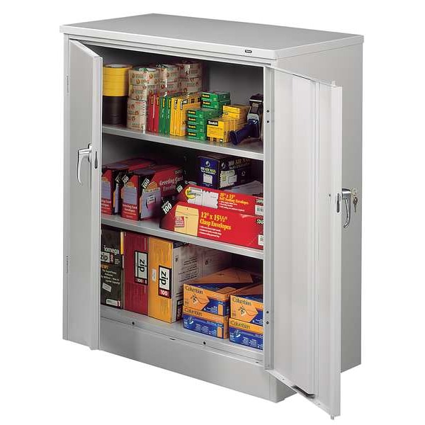 Shelving Storage Cabinet, 42 in H, 48 in W, Swing, Keyed, Light Gray, 2 Shelves, 0 Drawers