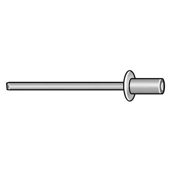 Blind Rivet, Dome Head, 3/16 in Dia., 21/64 in L, Aluminum Body, 250 PK