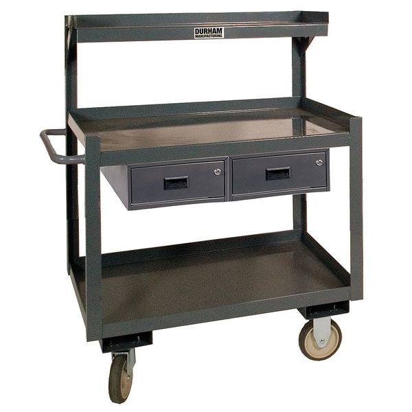 Steel Cart, 1200 Lbs, 3 Shelves, 2 Drawer