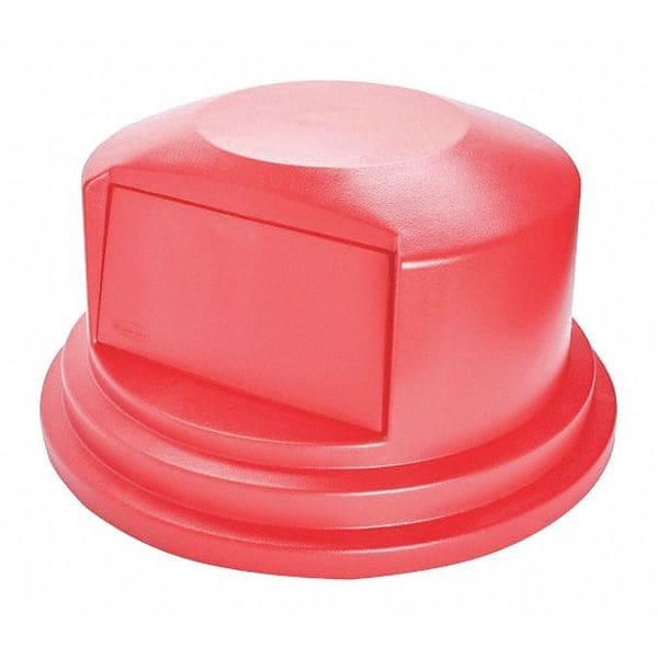 BRUTE(R) 55 gal Trash Can Lid, Dome with Push Door Red, Resin, 1 Openings 27 1/4 in W/Dia
