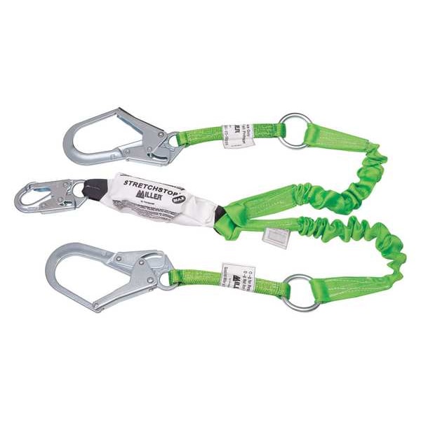 StretchStop Shock Absorbing Lanyard, 6 ft. Length, Snap Hook, Steel, 2 Leg(s)