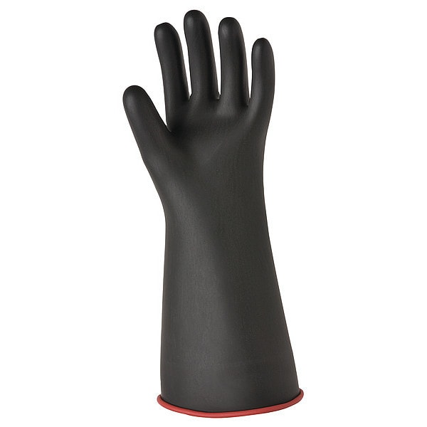 Electrical-Insulating Gloves, 7,500V AC, 11,250V DC, Rubber, 14" Length, Black, Size 9 1/2