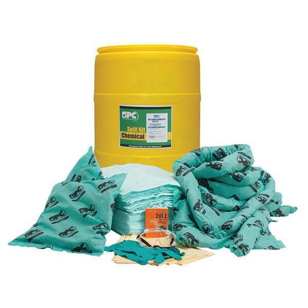 Spill Kit, 37 gal Volume Absorbed per Kit, 55 gal Capacity, Drum, Yellow