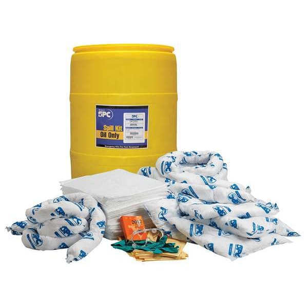 Spill Kit, 40 gal Volume Absorbed per Kit, 55 gal Capacity, Drum, Yellow