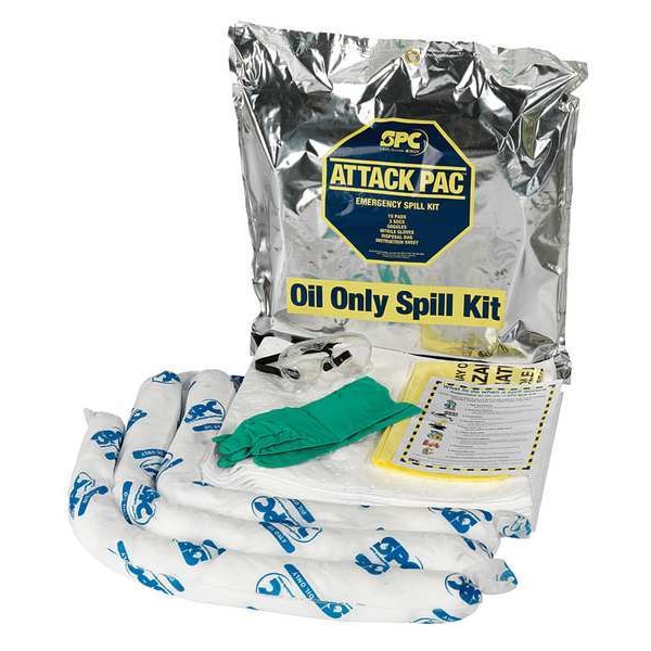 Spill Kit, 7 gal Volume Absorbed per Kit, Bag, Silver