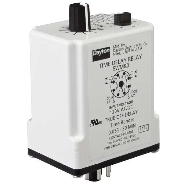 Single Function Time Delay Relay, Octal, Off Delay, 1 Functions 120V AC/DC, DPDT