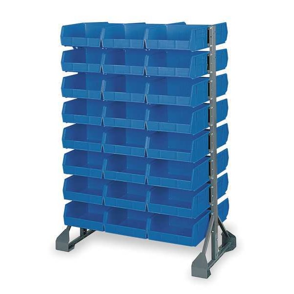 Steel Bin Rail Floor Rack, 20 in D x 57 in H x 36 in W, Gray/Blue
