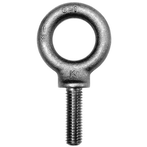 Eye Bolt With Shoulder, 5/8"-11, 2-1/2 in Shank, 1-3/8 in ID, Steel, Zinc Plated, 10 PK