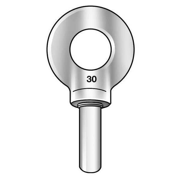 Eye Bolt With Shoulder, Unthreaded, 3-3/4 in Shank, 2-7/8 in ID, Steel, Plain