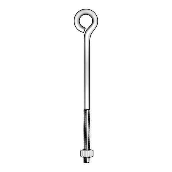 Routing Eye Bolt Without Shoulder, 3/8"-16, 1 in Shank, 3/4 in ID, Steel, Black Oxide, 10 PK