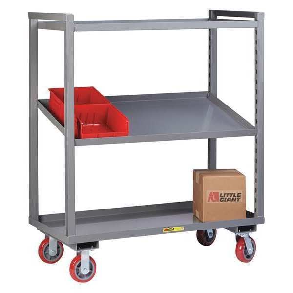 Adj. Multi-Shelf Truck, 2-Shelf, 24 x 48", Steel, 800 lb Per Shelf Load Capacity, 3 Shelves