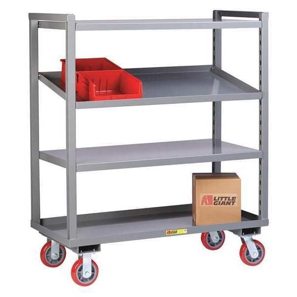 Adj. Multi-Shelf Truck, 3-Shelf, 24 x 48", Steel, 800 lb Per Shelf Load Capacity, 4 Shelves