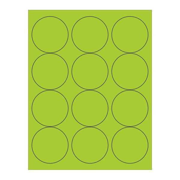 Tape Logic Circle Laser Labels, 2 1/2", Fluorescent Green, PK1200