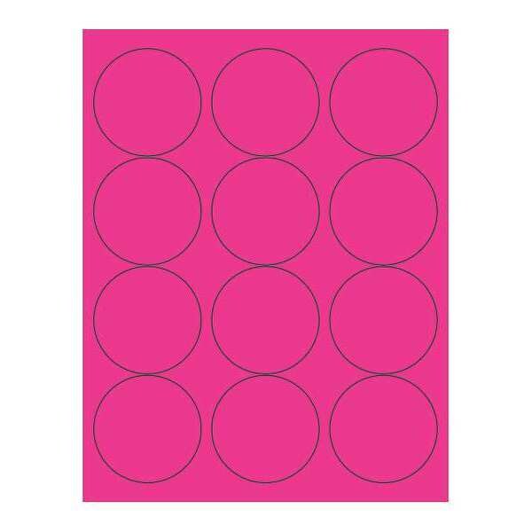 Tape Logic Circle Laser Labels, 2 1/2", Fluorescent Pink, PK1200