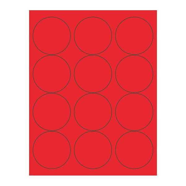 Tape Logic Circle Laser Labels, 2 1/2", Fluorescent Red, PK1200
