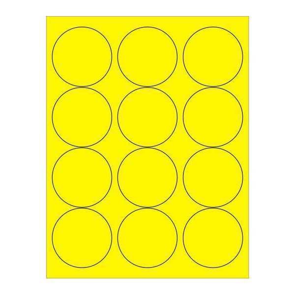 Tape Logic Circle Laser Labels, 2 1/2", Fluorescent Yellow, PK1200