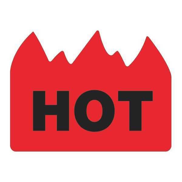 Tape Logic Flame Labels, " - "Hot" (Bill of Lading), 1 1/2" x 2", Red/Black, 500/Roll